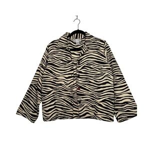 Zebra Print Button Front Jacket Size Medium 100% Cotton